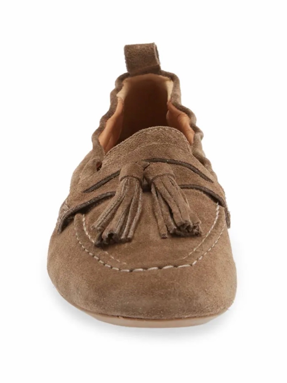 Aquatalia Journee Tassel Loafer In Taupe Suede, Size 9